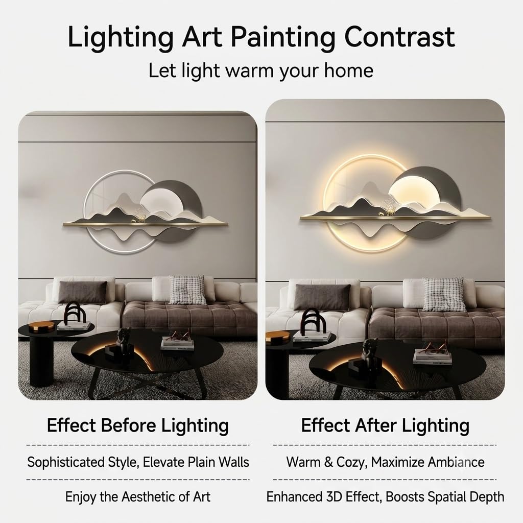IRHIGBGX Quadro LED da Parete Decorativo, Quadro Luminoso Moderno 3D con Pannello Acrilico Cristallo, Decorazione Murale con Telecomando e Luce d'Ambiente per Soggiorno Camera Ufficio | Telecomando Illuminazione Ambiente Decorativa Parete Hanging Picture