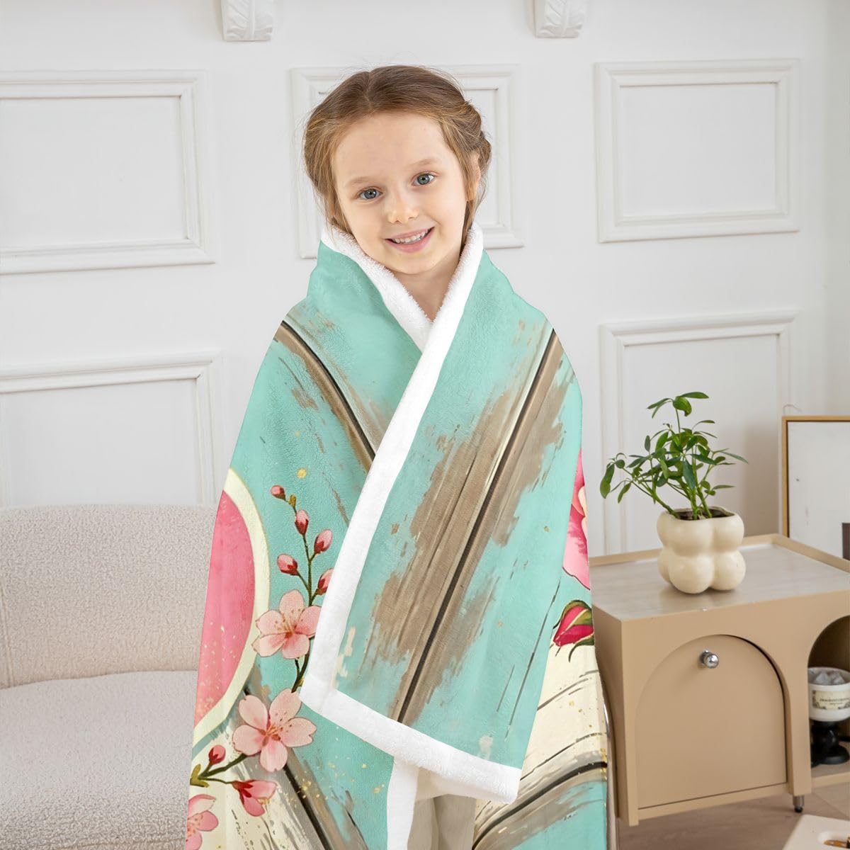 Homewish niestandardowy kwiatowy koc polarowy Twin 152 x 203 cm spersonalizowany inicjał D ciepły pluszowy koc typu sherpa wiosenne kwiaty puszysty pluszowy narzuta rustykalny styl wiejski do salonu