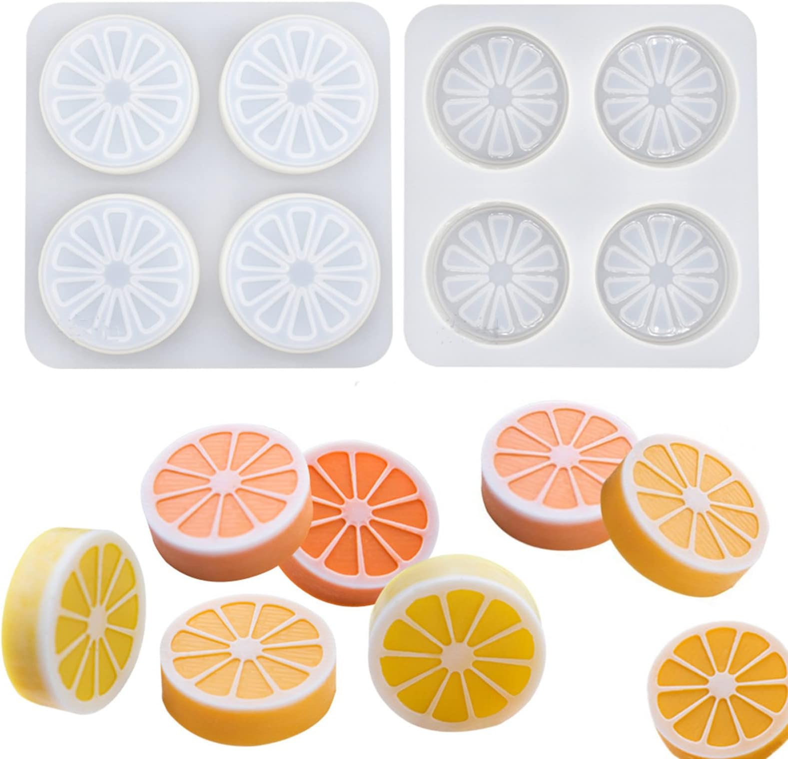 2 Pcs 4 Cavity Lemon Slice Silicone Molds Orange Slice Silicone Molds for Handmade SoapCake Decorating DIY Fondant Candy Making Chocolate Pudding Mousse Cupcake Topper Birthday Party Moulds