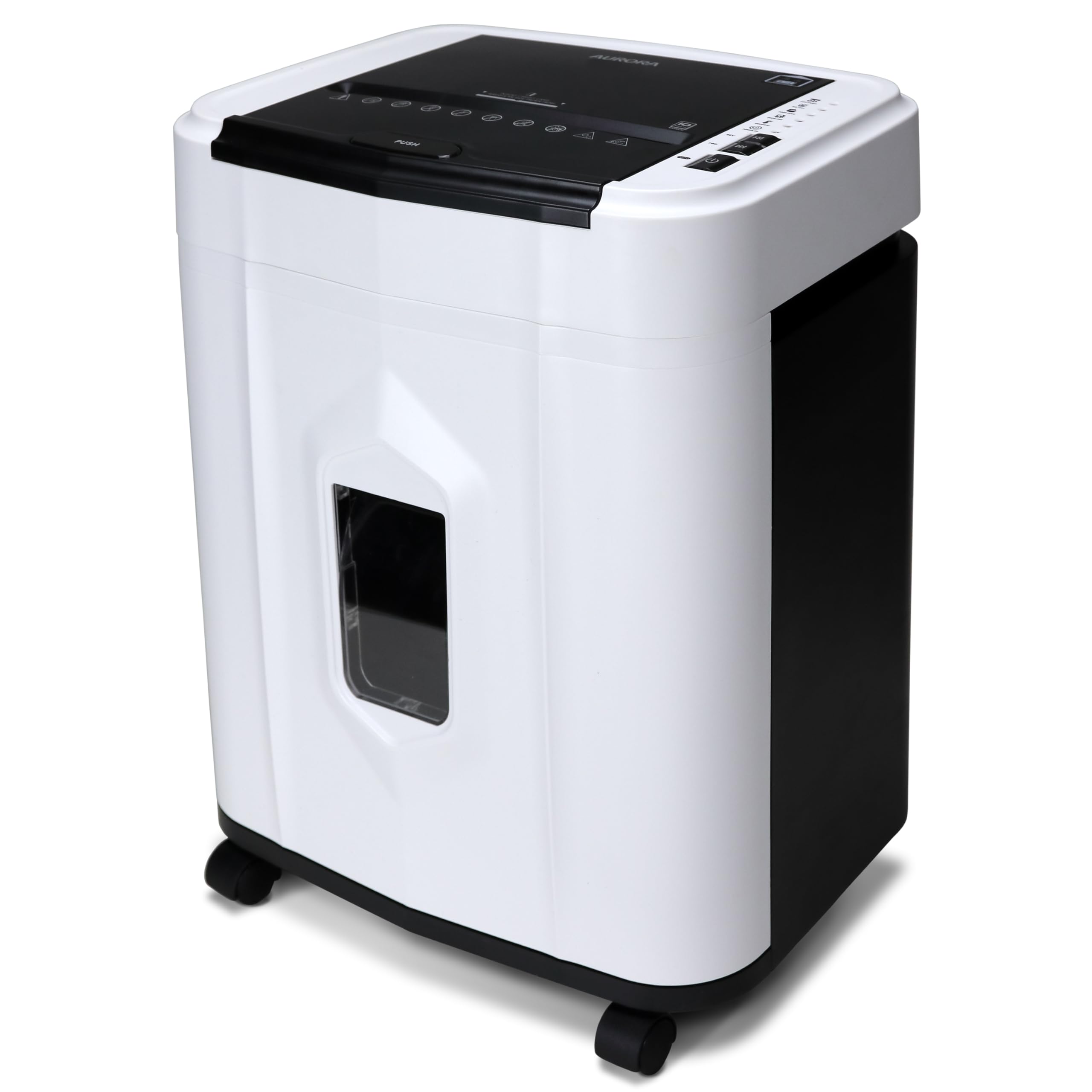 Aurora Professional Grade 120-Sheet Auto Feed Micro-Cut Paper and Credit Card Shredder with 5 Gallon Pullout Basket / 30 Minutes/Security Level P-4 (White/Black)