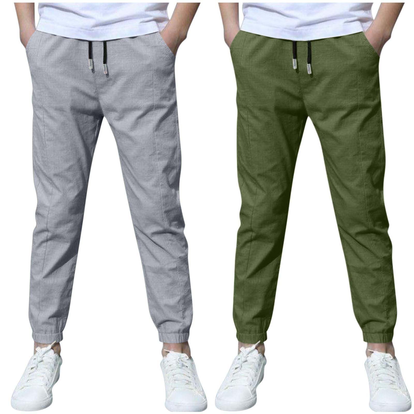 DeHolifer Confezione da 2 Pantaloni Cotone e Lino per Ragazzo Pantalone Elastica in Vita Abbigliamento Estivi Sportivi Pantaloncini Leggeri Traspiranti Pantaloni della Tuta Casual Pants da Esterno