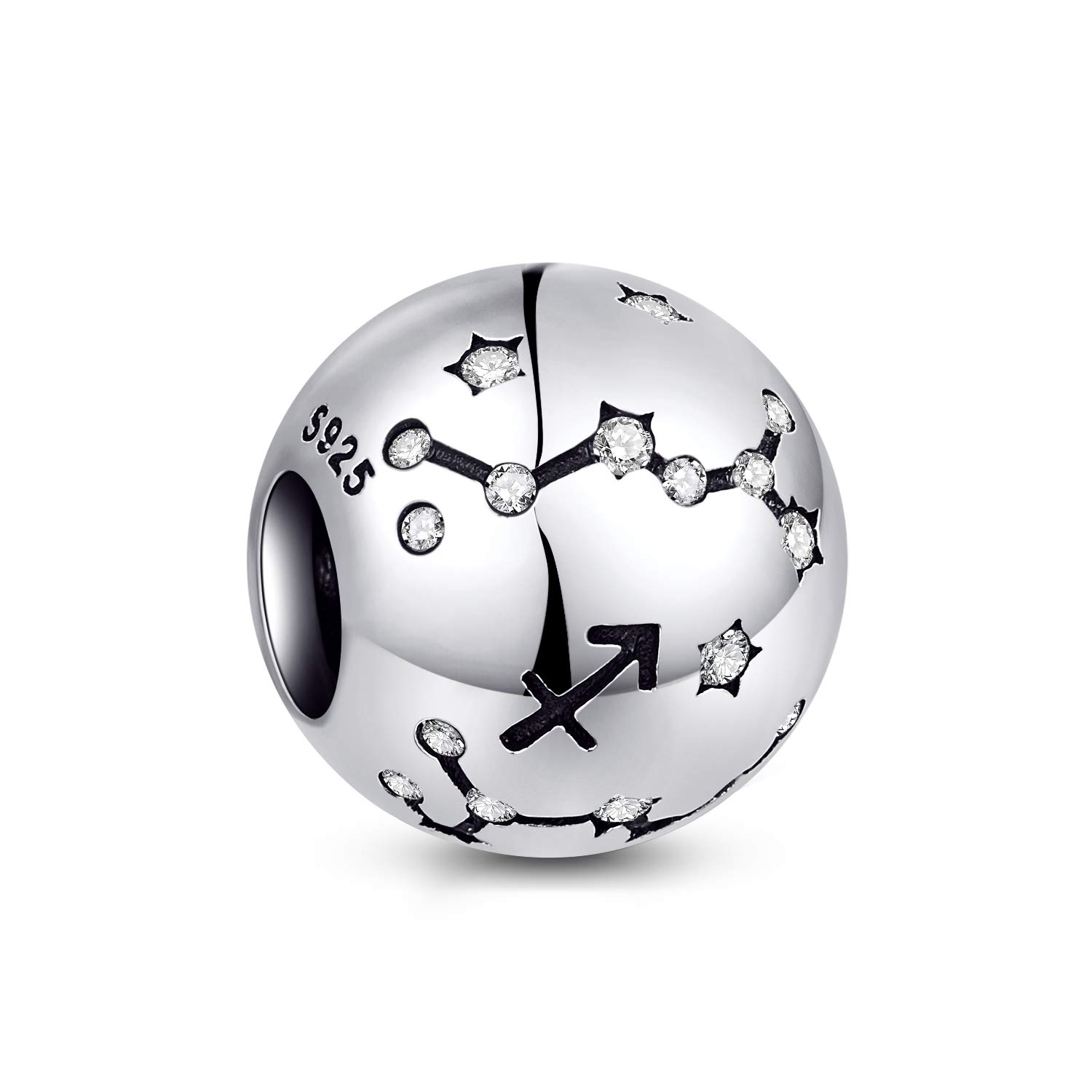NINGAN Perline costellazioni in argento sterling 925 Fascino di zircone 5A Adatto per il regalo di compleanno della collana del braccialetto delle donne