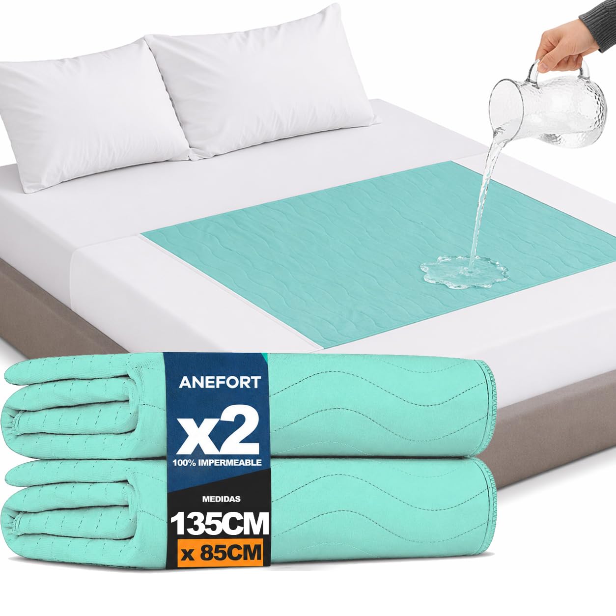 Pack 2 Empapadores Cama Adultos 135 x 85 cm Lavables con Alas - 4 Capas de protección - Impermeable Reutilizable Absorbente-Empapadores Adulto-Protector de 135 cm y alas de 45 cm (135X85 CM)