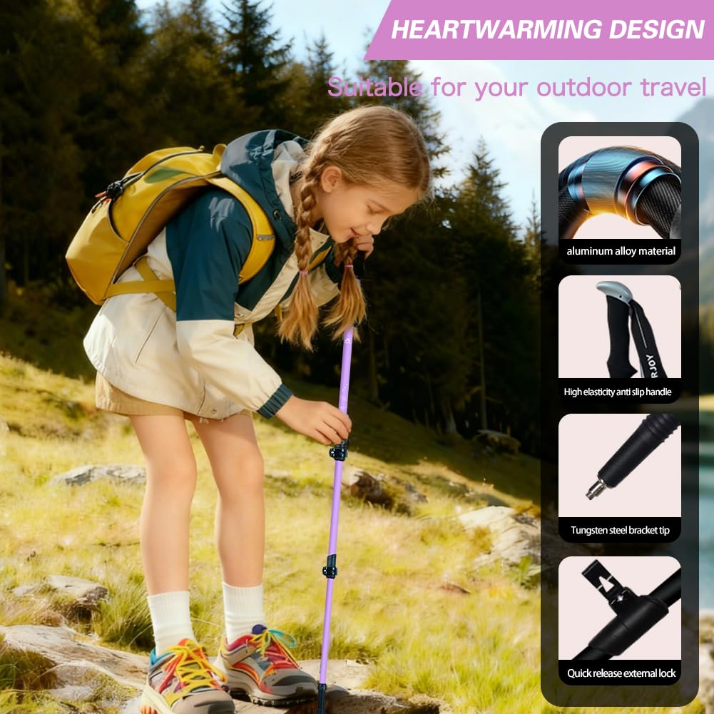 Bastoncini da trekking da trekking, confezione da 2, anti shock, regolabili, pieghevoli, per trekking o passeggiate, in alluminio leggero per bambini