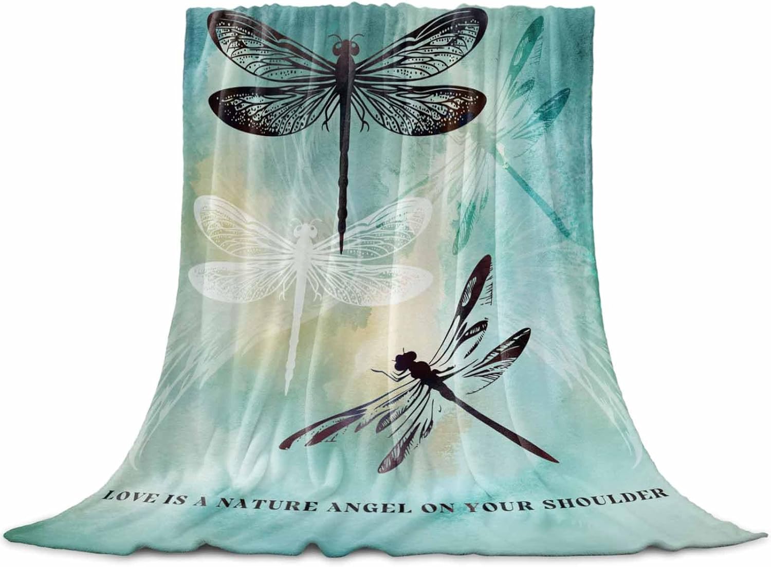 Flannel Fleece Light Weight Luxurious Super Soft Cozy Fuzzy Throw Blanket for Couch Chair All Seasons,Love is A Nature Angel On Your Shoulder Ink Dtyle Dragonfly Painting 40"x50"