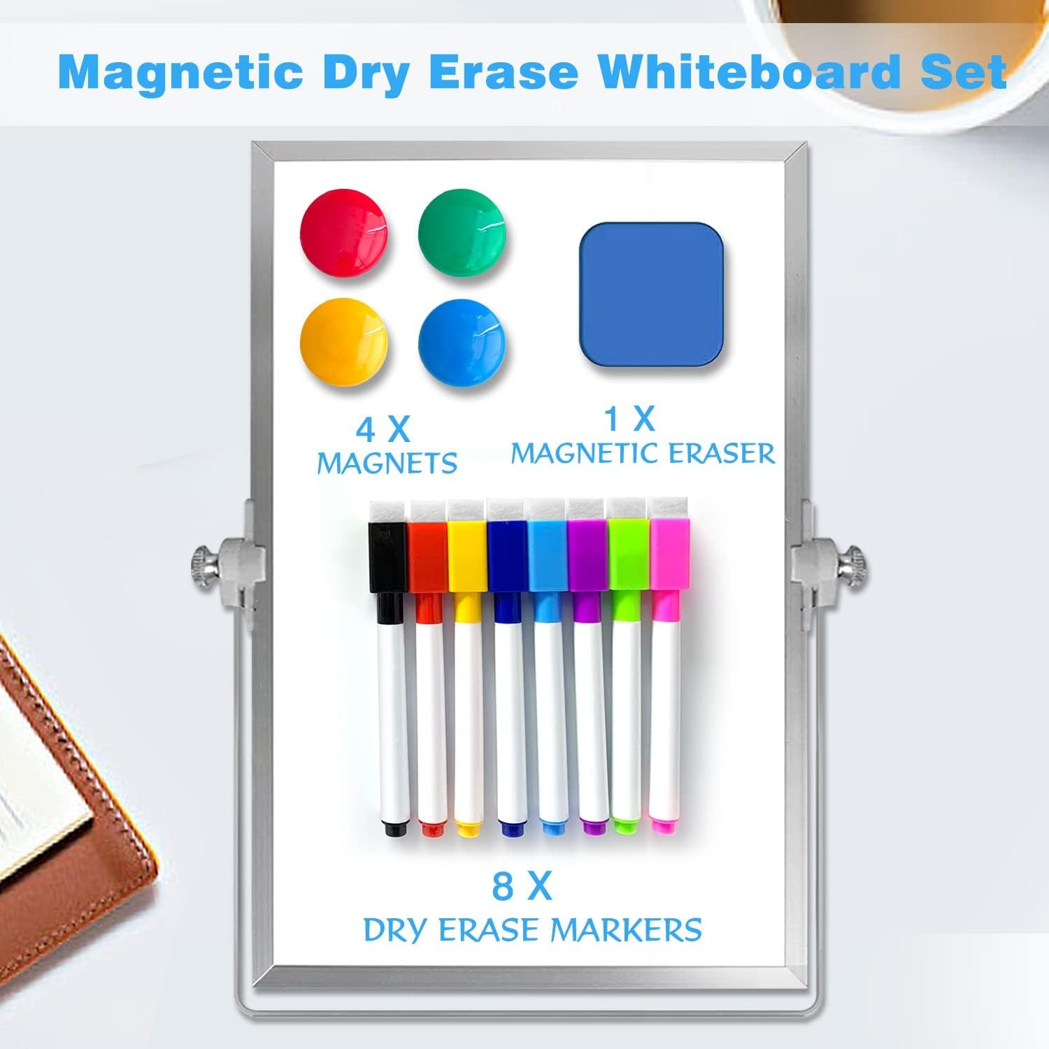 DOEWORKS A3 Magnetisch whiteboard 40 x 30 cm, klein droog uitwisbaar whiteboard met 2 markeerstiften, 2 magneten, mini droog wisbaar wit bord voor thuis, school, kantoor