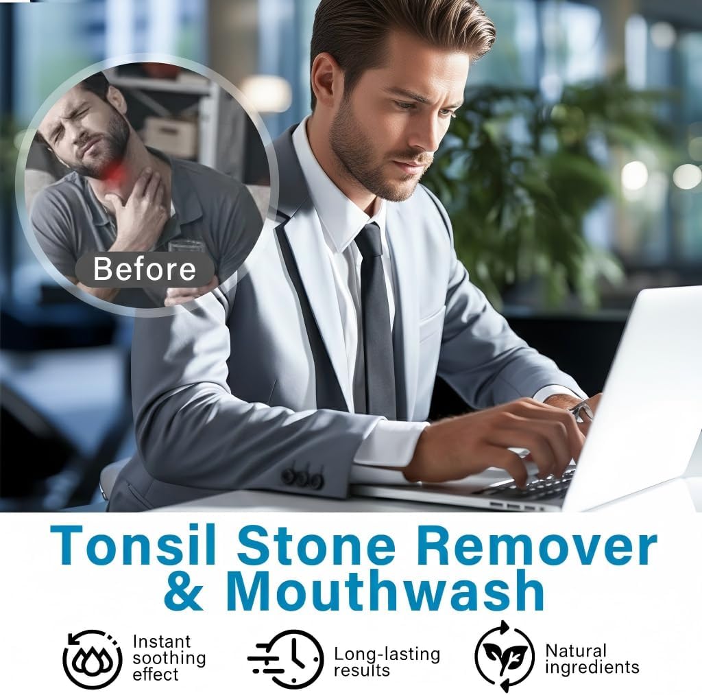Tonsil Stone Mouthwash, Fresh Breath Oral Rinse for Tonsil Stone Removal and Prevention, Alcohol Free Mouth Wash Treatment Eliminates Bad Breath - Mint Flavor