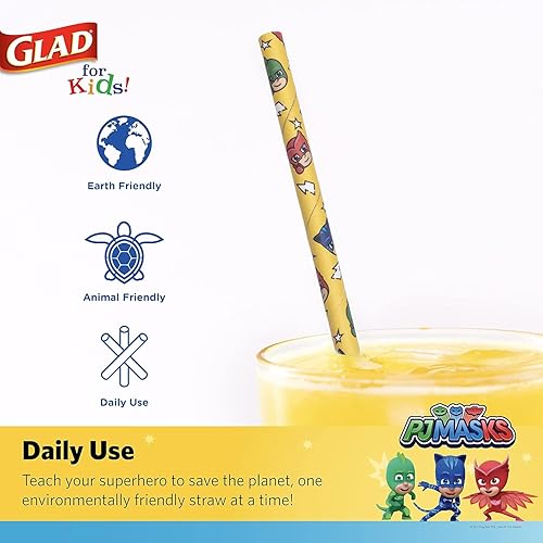 Miniatura 8 de Glad Pajitas de papel para niños, 50 unidades, pajitas de papel con diseño divertido para niños, pajitas de papel biodegradables resistentes,