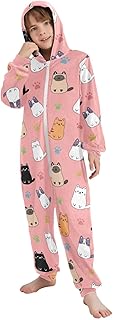 Pijama de una pieza con diseño de gatos simples de dibujos animados, color rosa, ropa de dormir para uso diario y para dormir