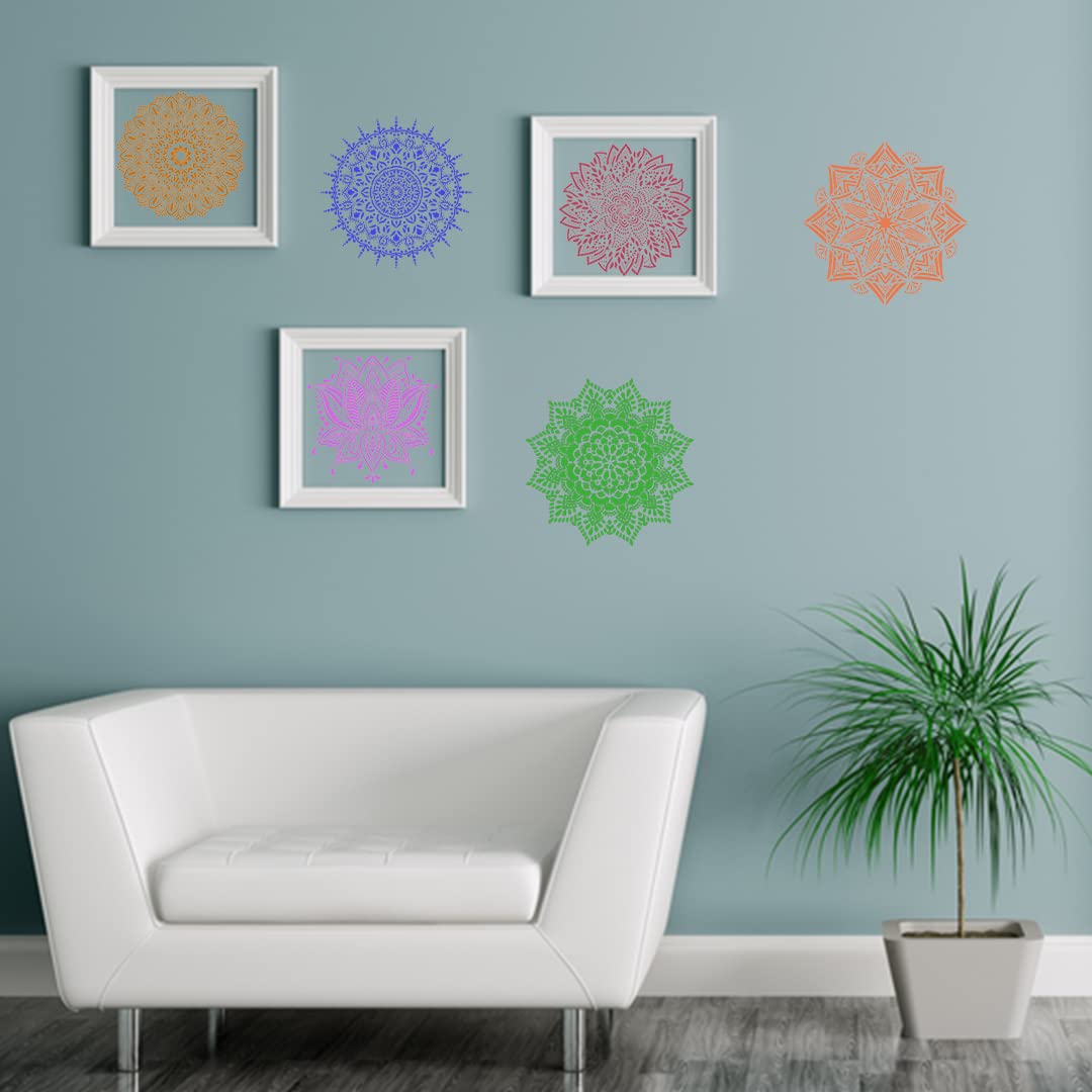 9 Pièces Grandes Mandala Pochoir Réutilisable Pochoirs de Peinture, Plastique Mandala Stencils Pochoir pour Planchers, Fenêtres, Meubles, Wall, Scrapbooking Décoration 30x30CM (Blanc)