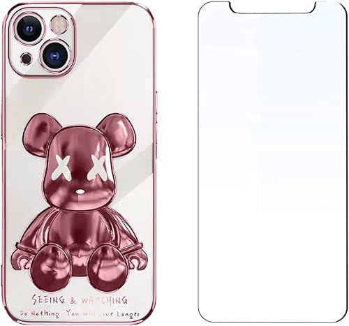 Oniuk Funda compatible con iPhone 13 de 6.1 pulgadas, diseño creativo de oso de poliuretano termoplástico suave con 1 paquete de protector de