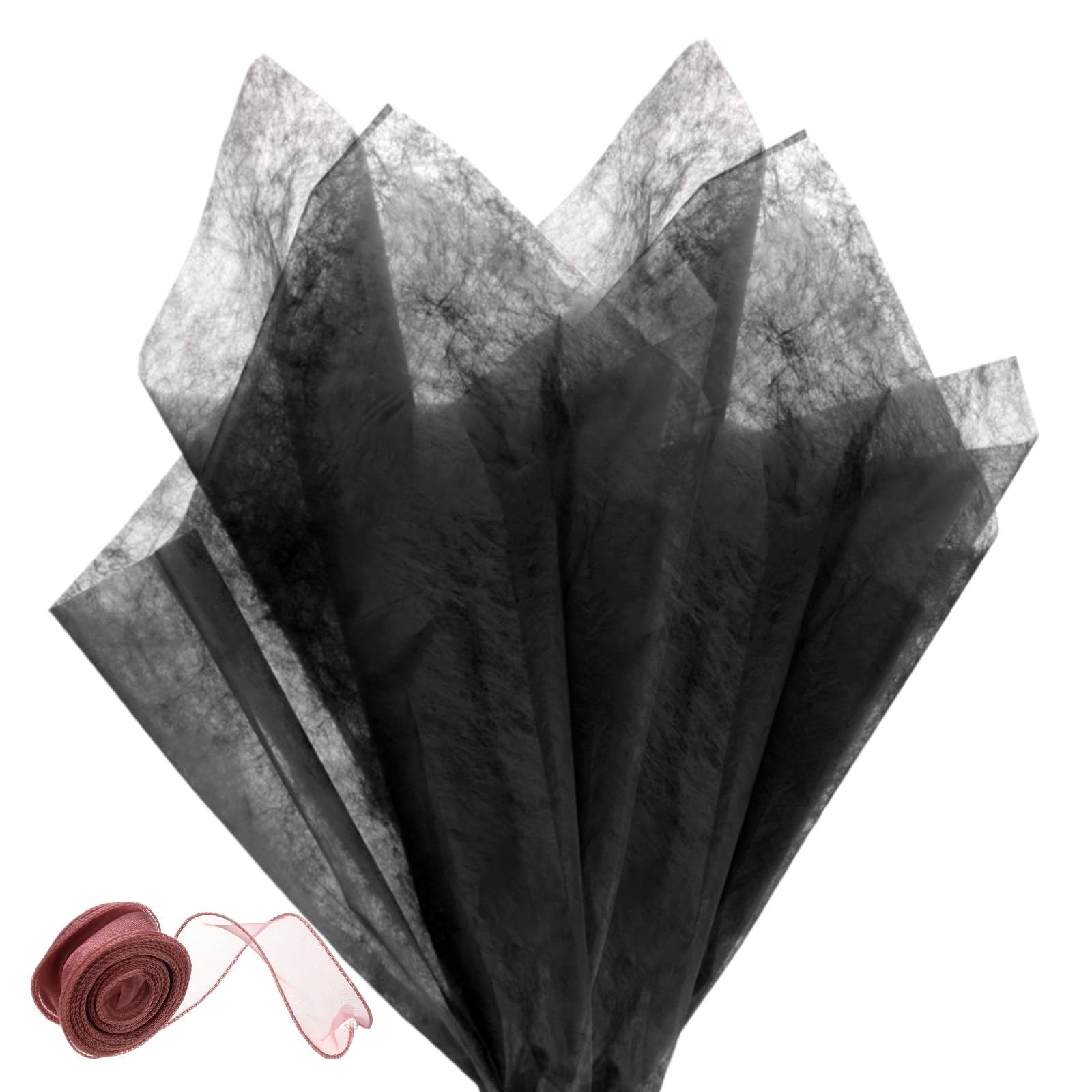 M METERXITY 76Sheets Korean Cotton Flower Wrapping Paper with Ribbon, 23" Milk Cotton Waterproof Floral Bouquet Wrapping Paper for Party/Bouquets/Gift Packaging [Black]