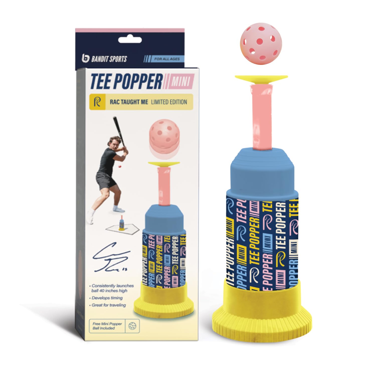 Bandit Sports Coach RAC Coach RAC Mini Tee Popper, Hitting Tee for Perfect Swings, Batting Machine for Practicing Hitting Without a Pitcher Blue — view 2