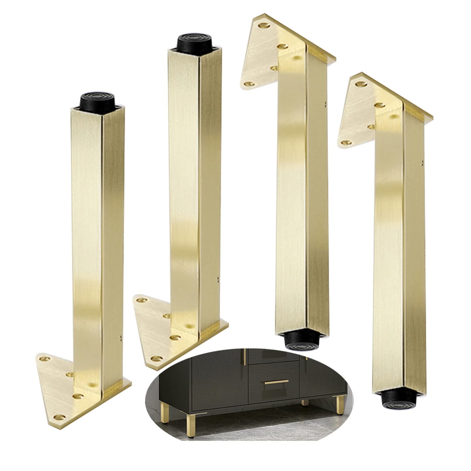 Juego de 4 patas de metal ajustables de 400 mm, patas de sofá y cama de aleación de aluminio duraderas para muebles de baño y sala de estar, diseño cuadrado, fácil instalación
