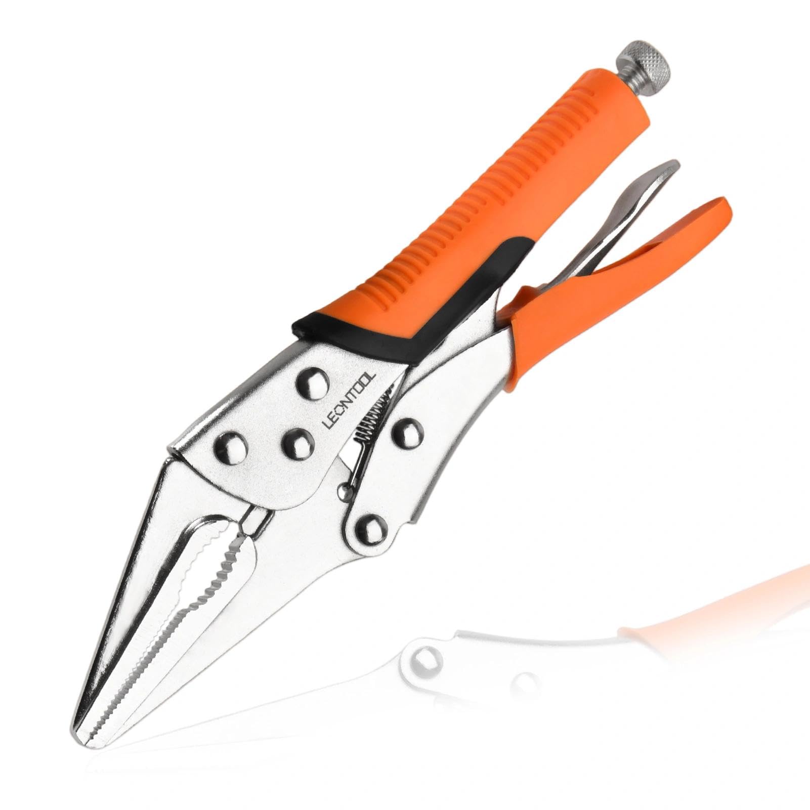 LEONTOOL 9.5" Long Nose Locking Pliers, Needle Nose Vise Grips, Forged Carbon Steel, Anti-Slip TPR Handle, Adjustable Clamping Pressure, Quick Release, Multipurpose Clamping Tool for Tight Spaces