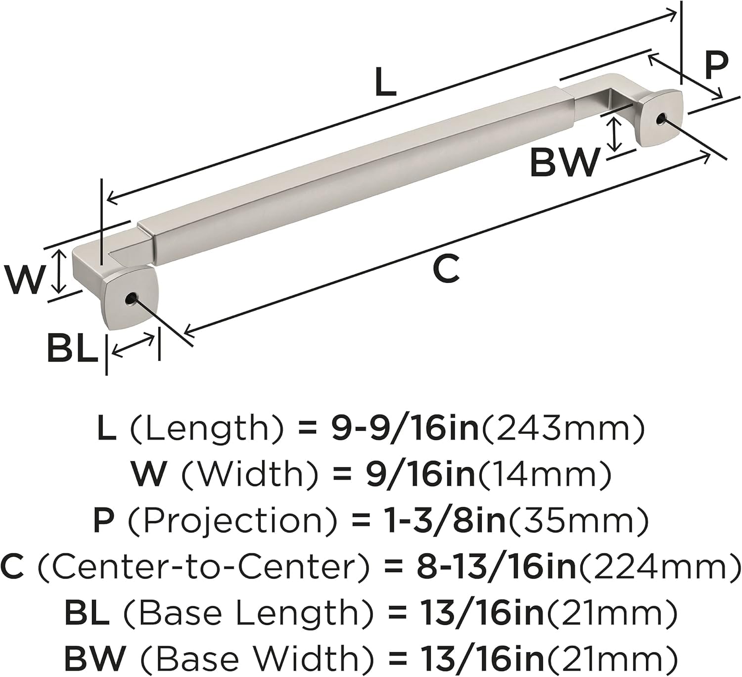 Amerock BP36890G10 Stature Cabinet Pull, 8-13/16 in (224 mm) Center-to-Center, Satin Nickel, 8-13/16 inch (224mm) Center-to-Center - Image 4