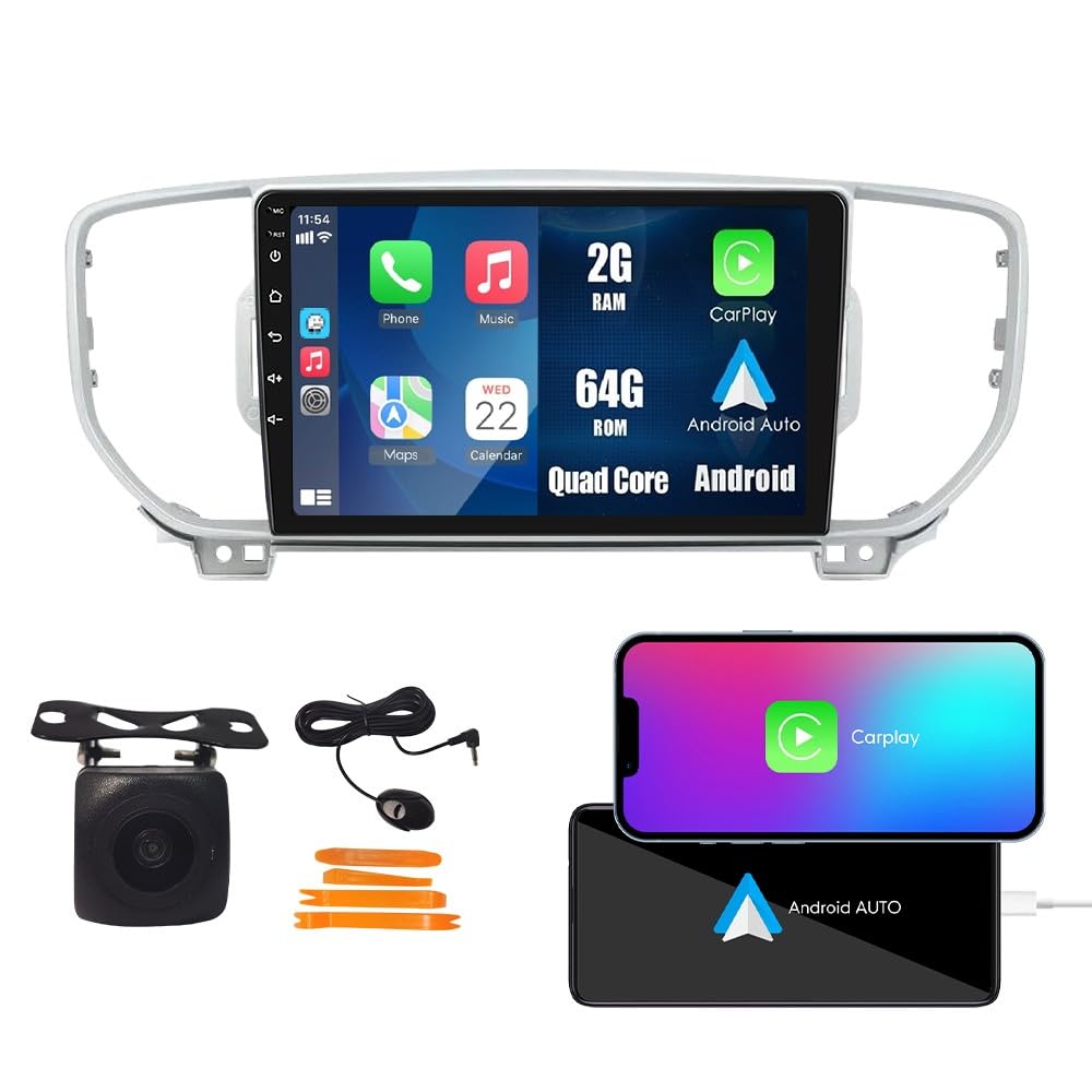 CarPlay Android Auto Navigation Stereo GPS Radio Reverse Camera Display 9" IPS Touchscreen Headunit Tablet Media Player for Kia Sportage Kx5 2016-2018, if Applicable Quad Core 2G+64G Silver-image-10