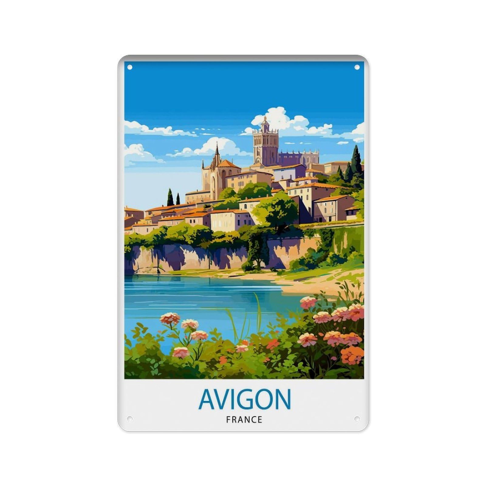 peiyeety Metal Tin Sign Avignon France Travel, Avignon Decoration, Avignon Home Decor, Avignon France, Travel Poster Gift, For Avignon (2) 8 X 12 Inch