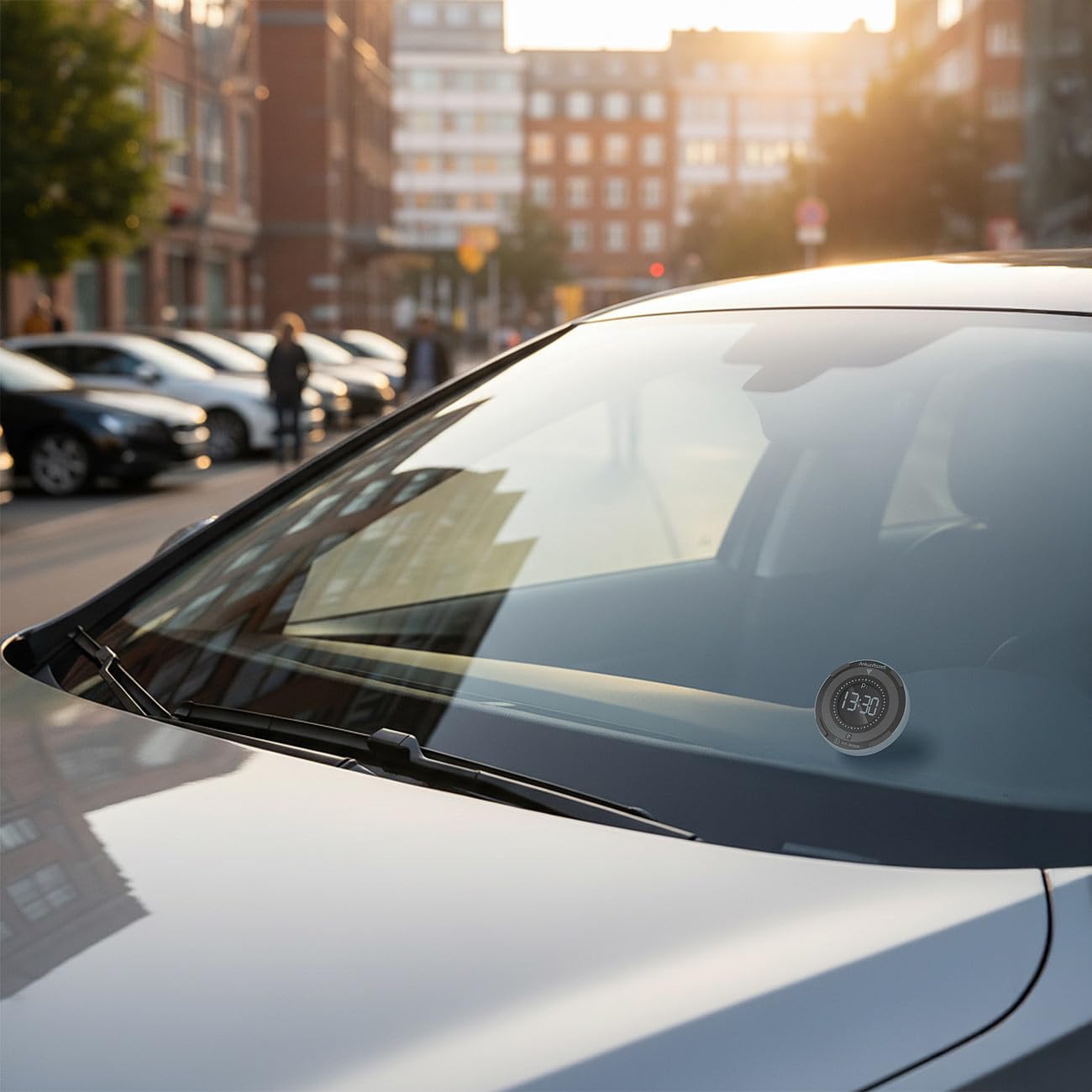 Lescars kompakte Parkscheibe: 2er-Set e-Parkscheiben, ECE-Zulassung, Erschütterungssensor, Solar (Windschutzscheibe Parkscheibe, mit Sensor, Display)