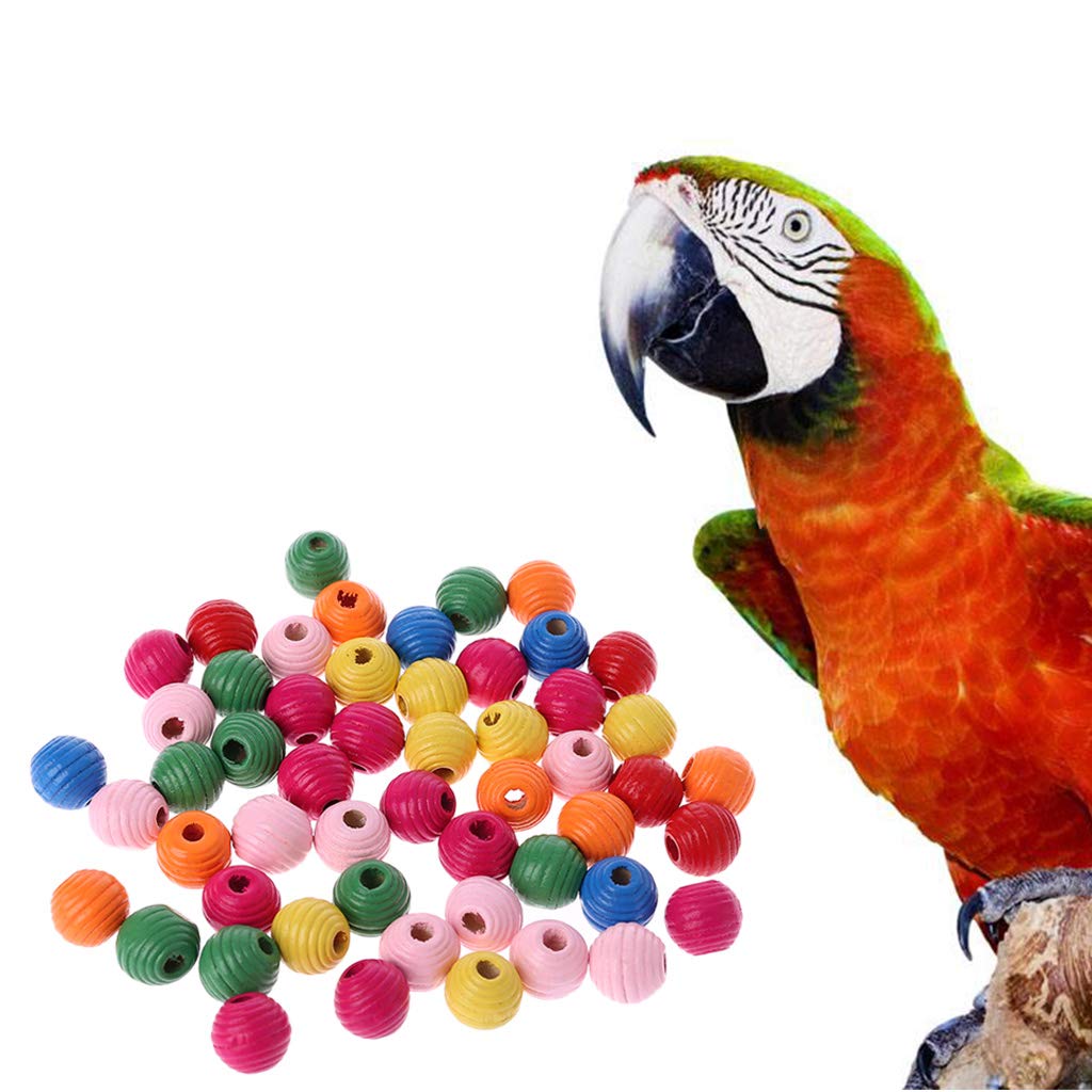 Hanzou 50Pcs/Bag Wooden Bird Parrot Bite Toy Multipurpose Colorful DIY Beads Decoration Accessories