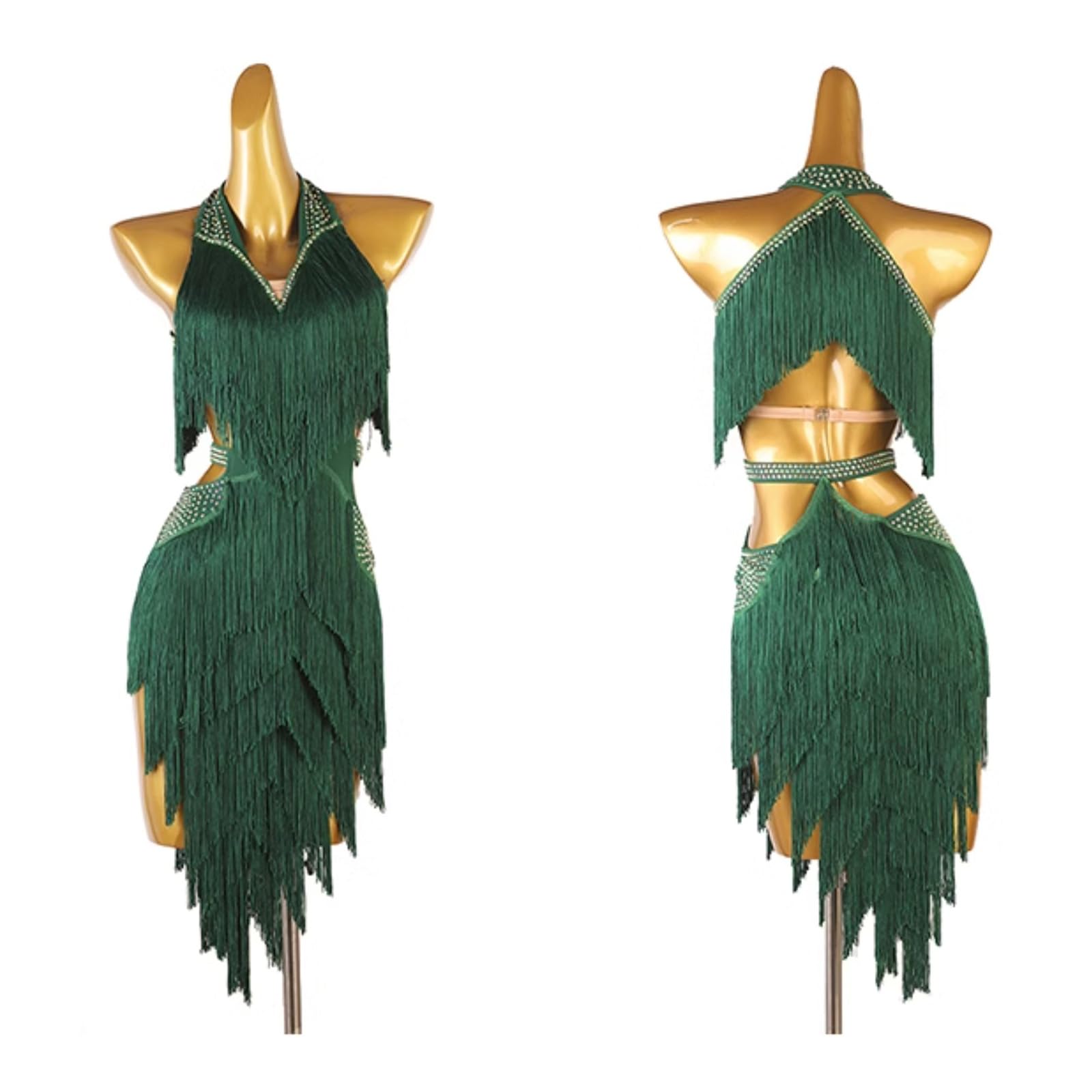 Latein Tanz Performance Kleider Mit Fransen Für Damen Ärmelloses Tango Modern Turnierkleid Mit V-Ausschnitt Rückenfrei Ballsaal Tanz Outfit Nackter Rücken