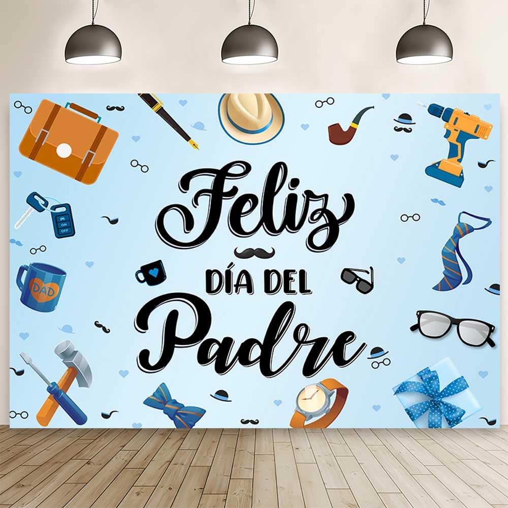 MEHOFOND 7x5ft Blue Feliz Día Del Padre Banner Backdrop Mexcian Father Day Photography Background Best Dad Happy Father's Day Banner Feliz Cumpleanos