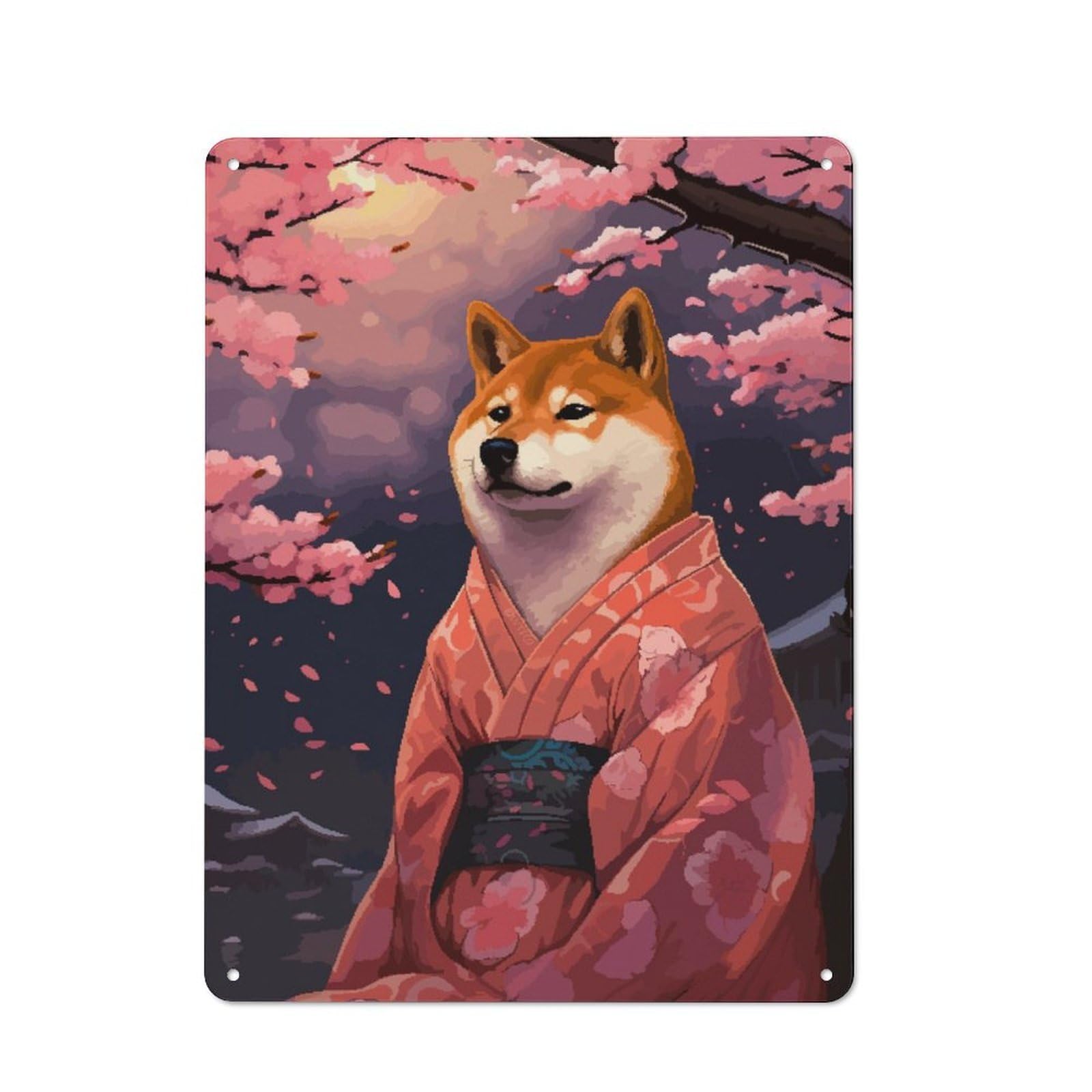 Junmoney Pixel Art Shiba Inu Sakura Industrial-Style Tin Sign 40X30cm For Pub Or Café, Suited To Pub Decor Enthusiasts