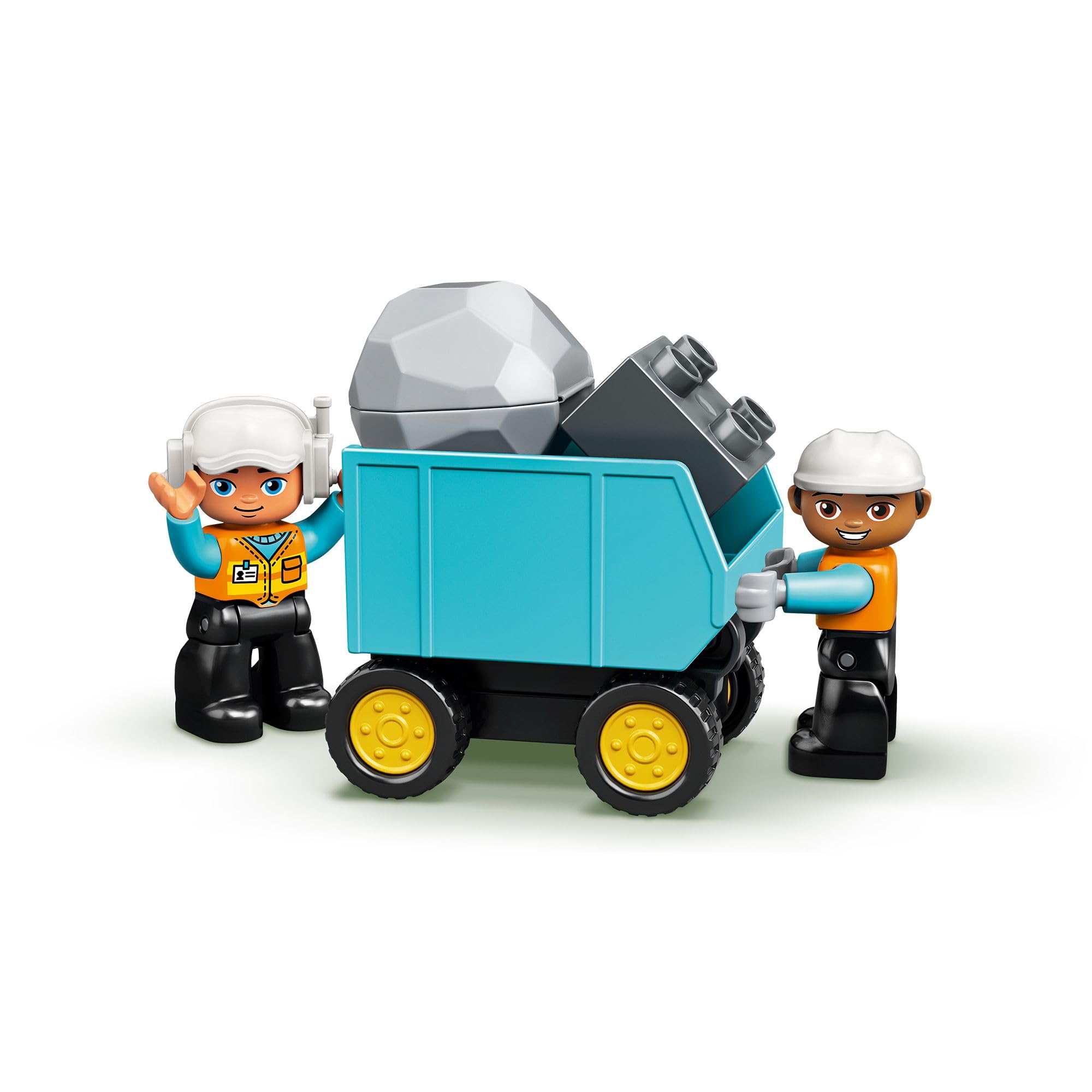 LEGO DUPLO Truck and Tracked Excavator Toy for 2+ Year Old Toddlers, Boys & Girls - Educational Set incl. 2 Construction Vehicle Toys, 2 Figures & a Boulder Brick - 10931
