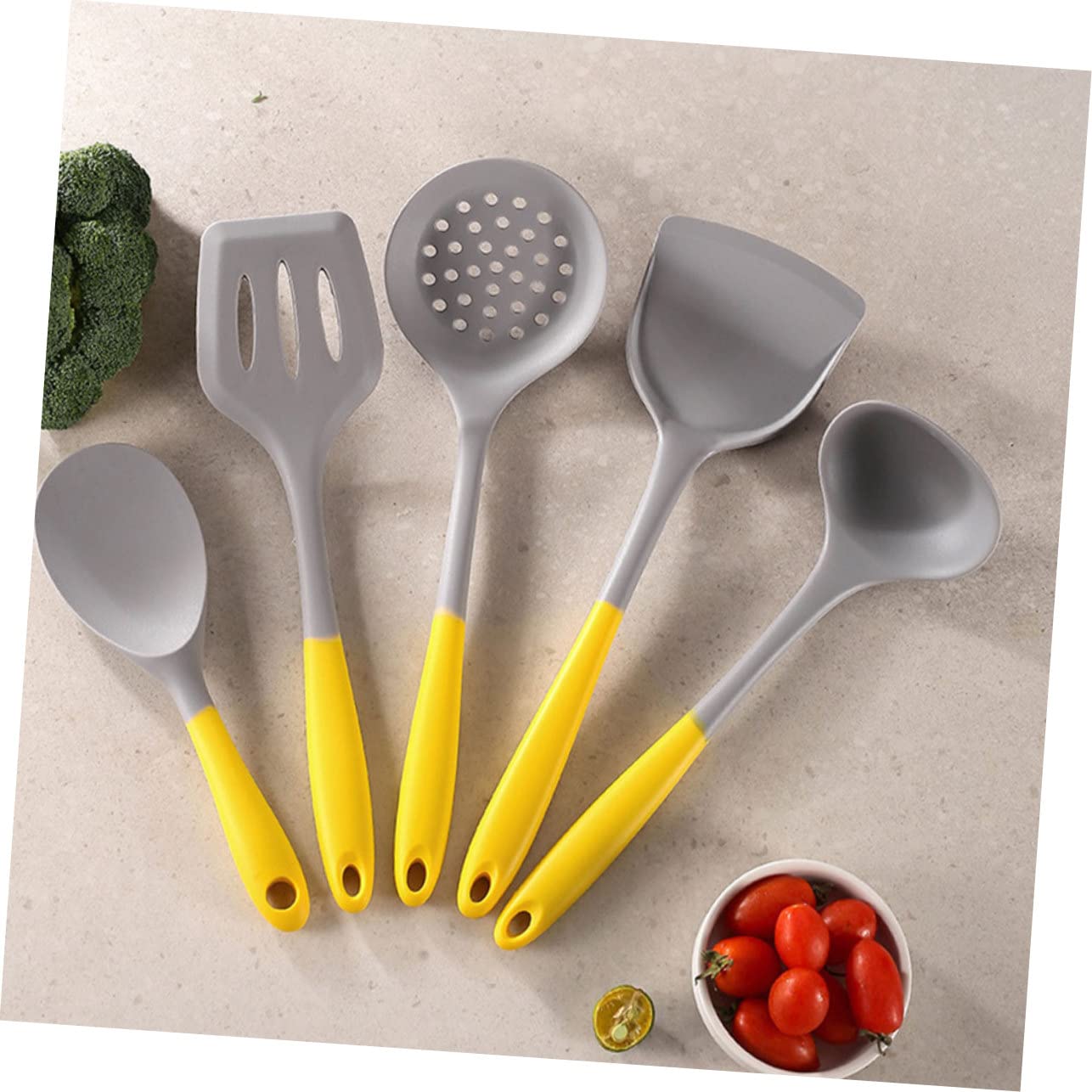Ipetboom Utensili da Cucina in Silicone Utensili per Pentole Antiaderenti Spatola da Cucina Cucchiaio da Zuppa per Appendere Manico Termoisolante Facile da Usare