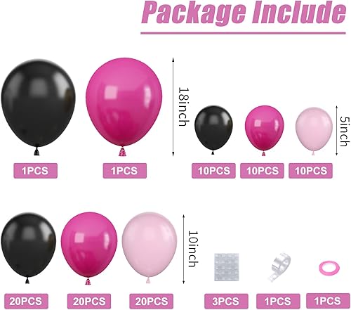 Miniatura 2 de Kit de arco de guirnalda de globos rosa intenso negro, globos de látex de color rosa rojo, negro y rosa para baby shower, boda, cumpleaños,