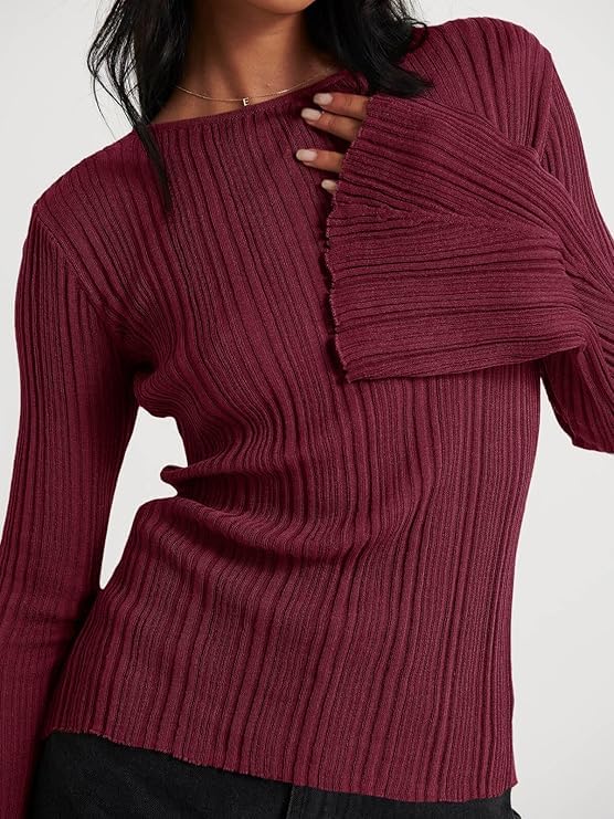 Image of Cicy Bell Womens Bell Long Sleeve Tops Going Out Knitted Fall Pullover Lightweight Sweater Shirts