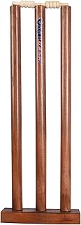 Wooden Cricket Wicket Stumps Multi-Surface Placement with Wood Base. 3 Wickets and 2 Bails