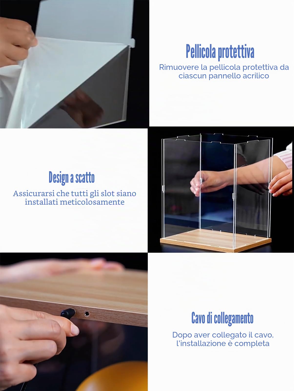 Teca Plexiglass Contenitori per Esposizione di Modelli con Illuminazione, Contenitori Da Scrivania in Plastica Lunghi 10, 15, 20, 25, 30, 35, 40, 50 cm, Vetrine(30x20xH20cm/12x8x8in)