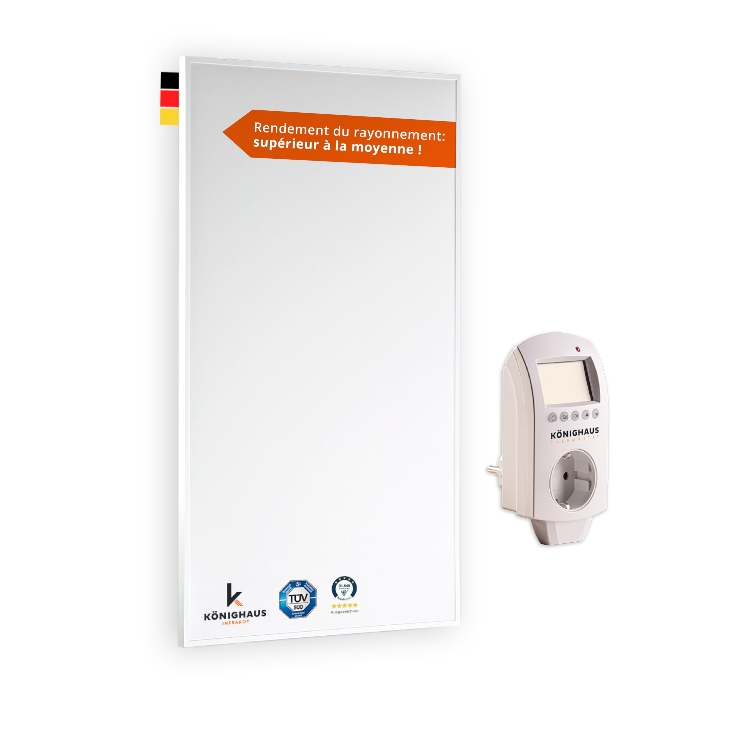 Könighaus chauffage infrarouge 1000 W - thermostat - 14-26 m²