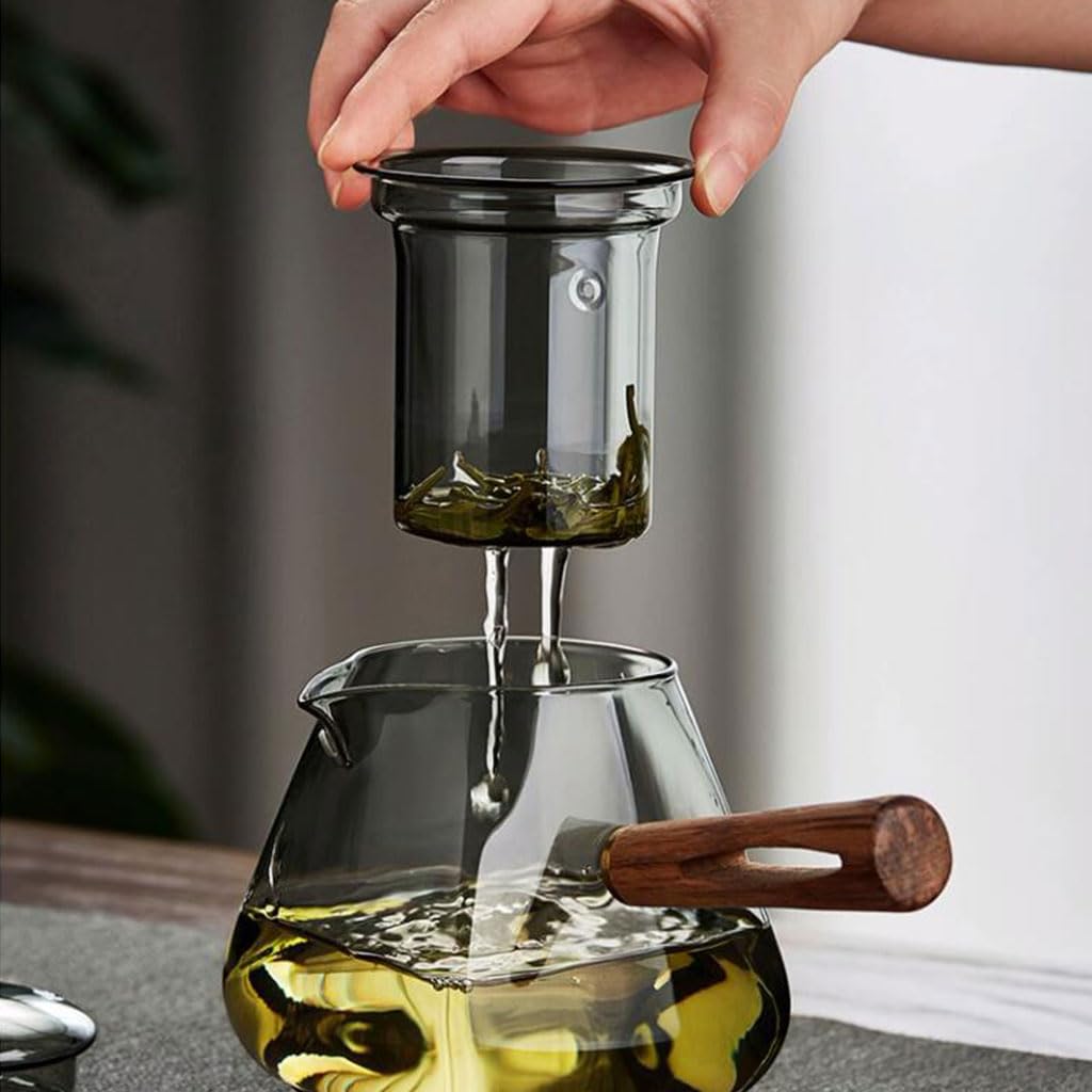 Große Glas-Teekanne für Zuhause, einfacher Teekessel, Tee-Set mit seitlichem Griff, Teebereiter, 700 ml
