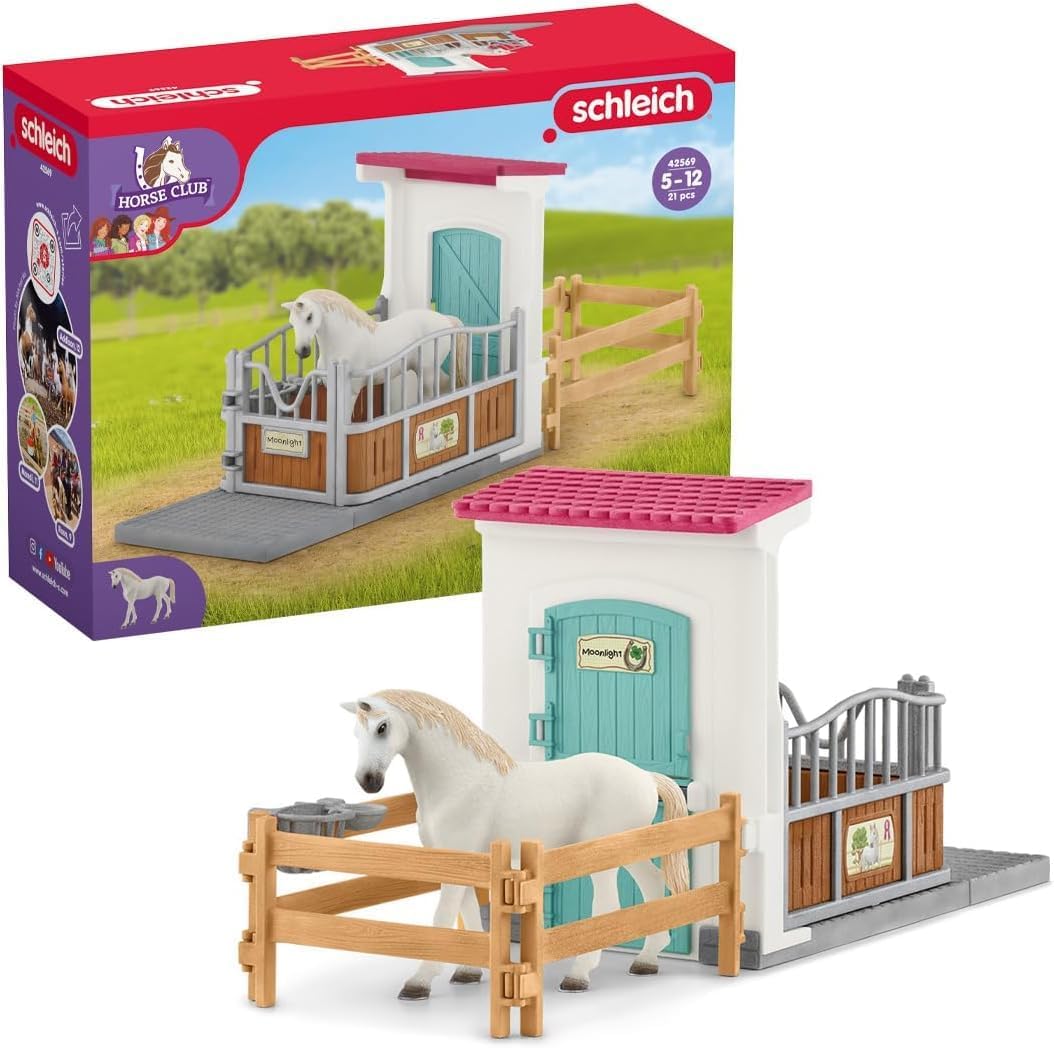 Horse Club - 21PC Stall Extension Horse Toy Playset with White Mare Figure and Accessories - Stable Set for Girls and Boys - Interactive, Realistic Kids Toys Ages 5+ - 42569