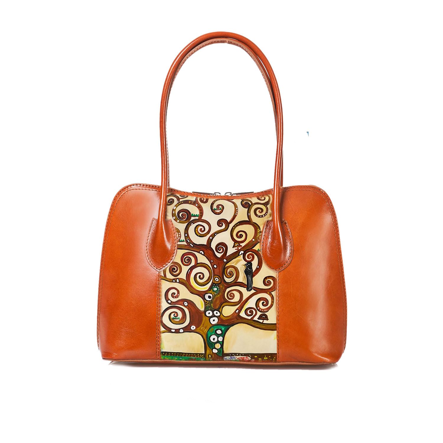 Borsa in Pelle Dipinta a Mano – L’ ALBERO DELLA VITA DI KLIMT – Borsa a Spalla, Borsetta Donna, Idea Regalo, Arte Lisanti, Artigianato Italiano, Made In Italy, Vera Pelle, Tote Bag