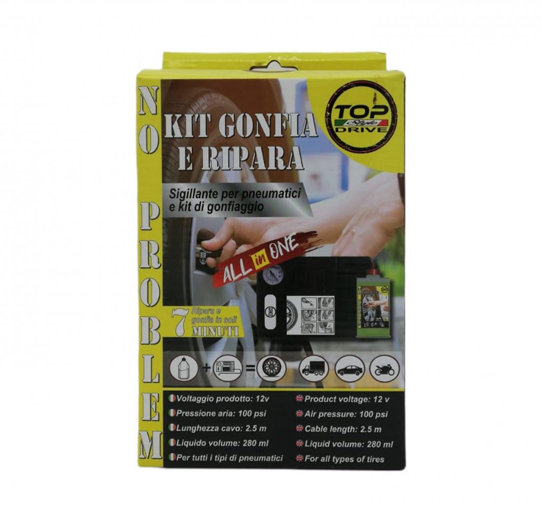 top drive Kit GONFIA E RIPARA No Problem Auto GONFIAGGIO E SIGILLANTE Pneumatici con Soluzione