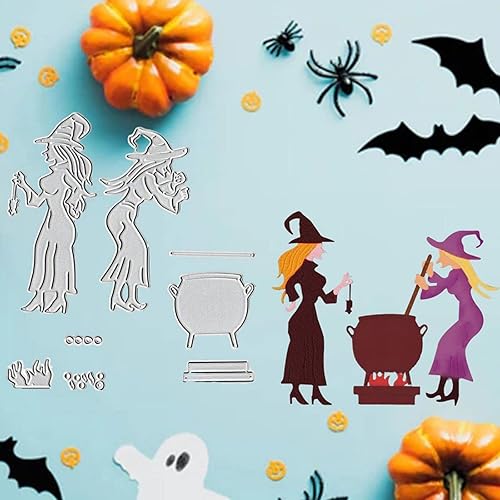 Miniatura 5 de Troqueles de bruja de Halloween para hacer tarjetas, troqueles de corte de metal, troqueles de papel para álbumes de recortes, suministros de