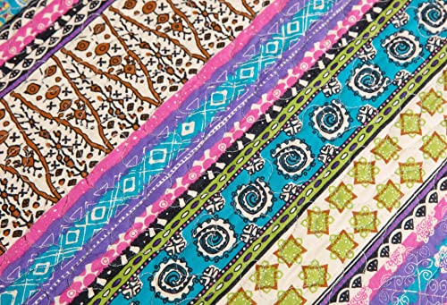 Chezmoi Collection Odette 3-Piece Boho Chic Blue Pink And Purple Pre-Washed 100% Cotton Bohemian Bedspread Quilt Set, King Size #TOP4