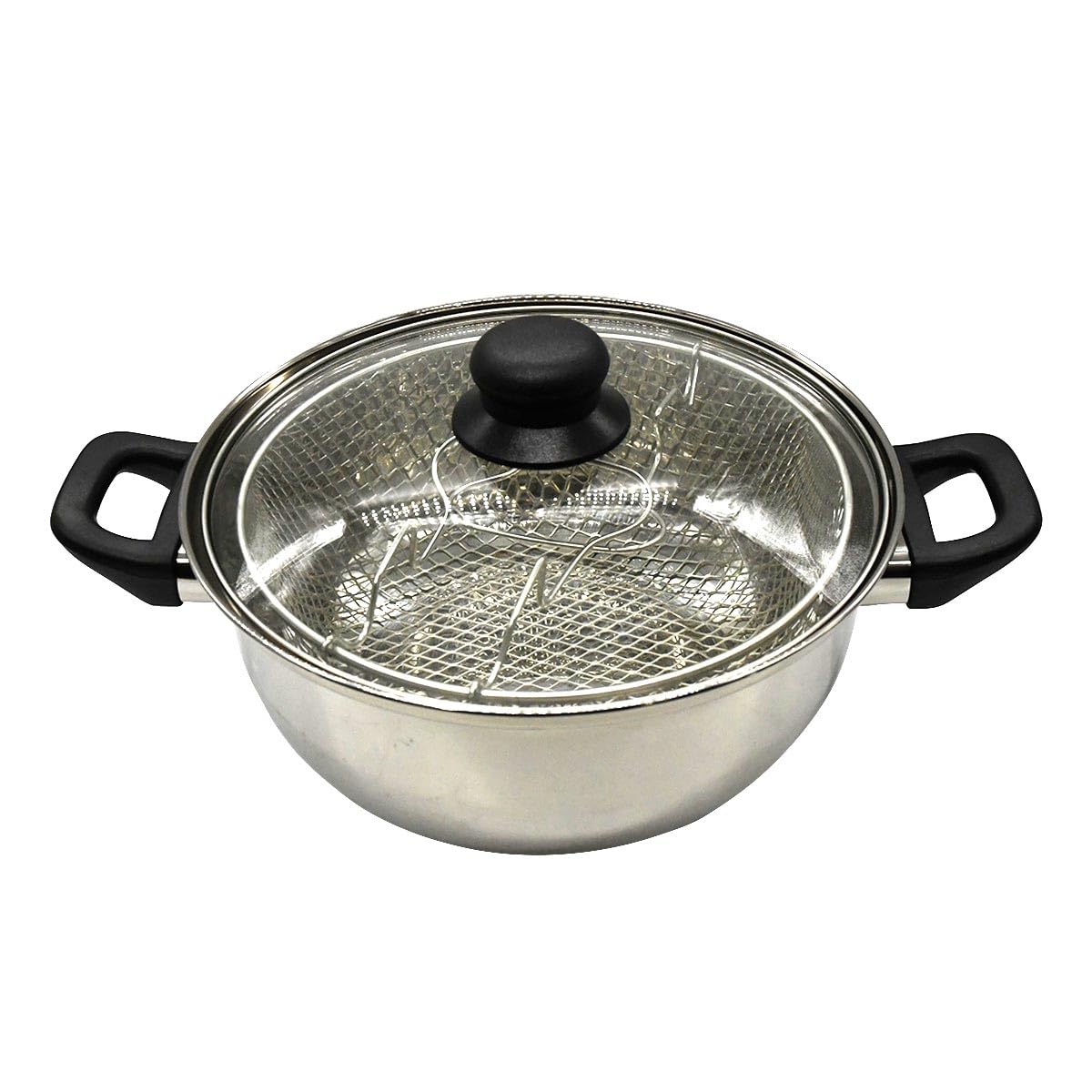 Baumalu - Friggitrice in acciaio inox 26 cm con coperchio in vetro pulsante bachelia - tutti i fornelli e induzione