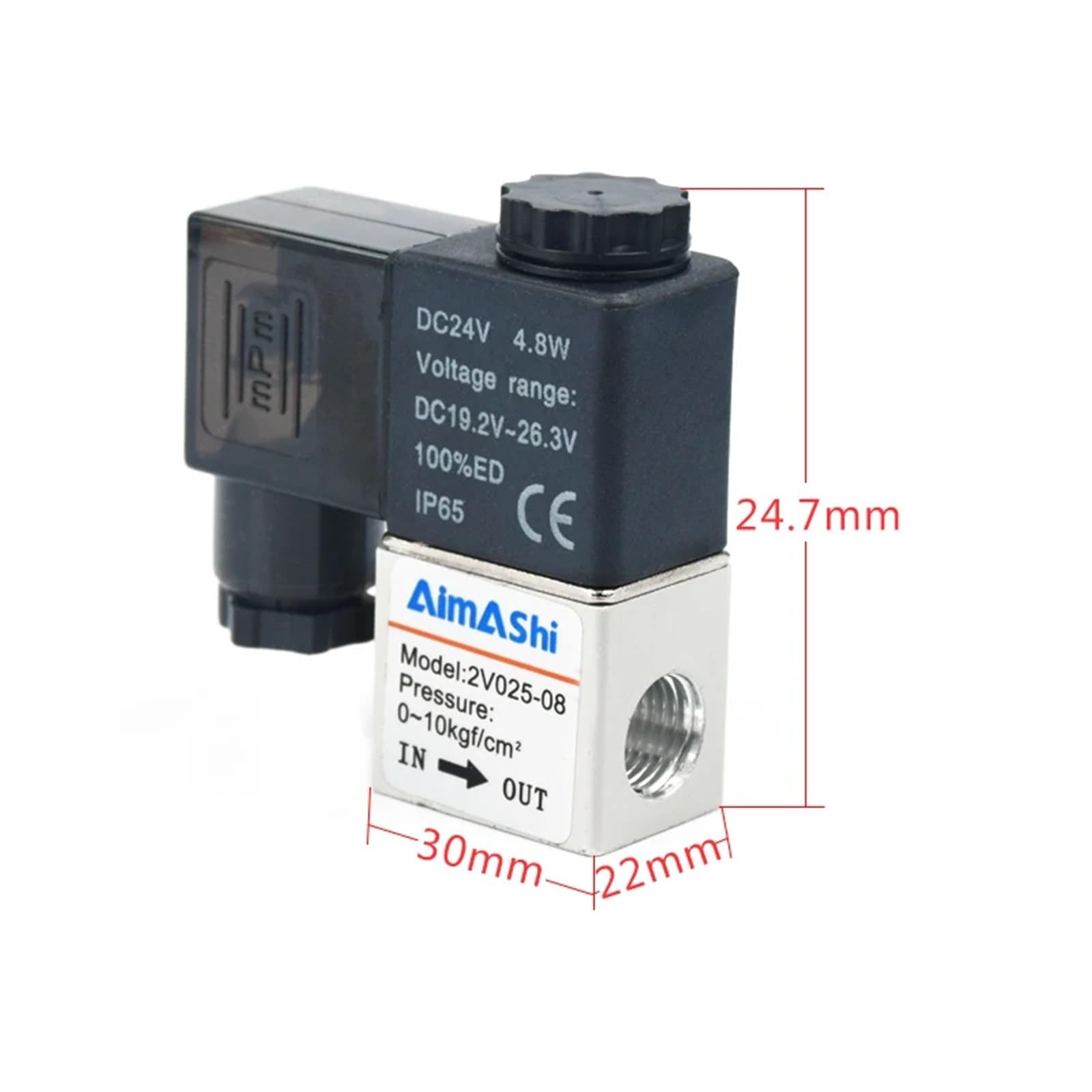 IGOYE 2V025-08 Solenoid Valve - DC 24V, 2-Way Normally Closed, 1/4" NPT, For Air, Water, Oil - With Junction Box