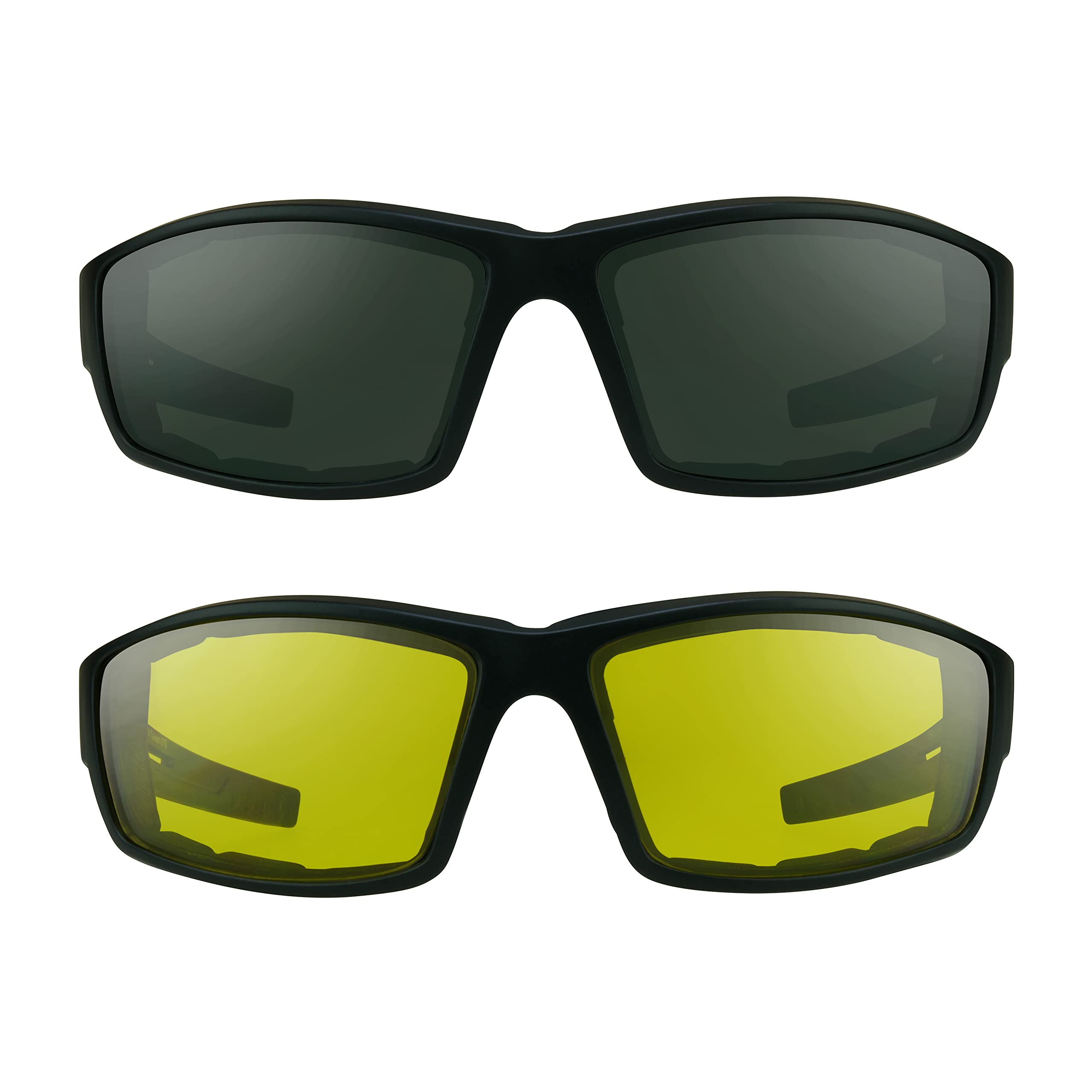 Bikershades Motorcycle Riding Safety Sunglass Foam Padded Windproof Shield Men Night Yellow & Day Smoke Lens