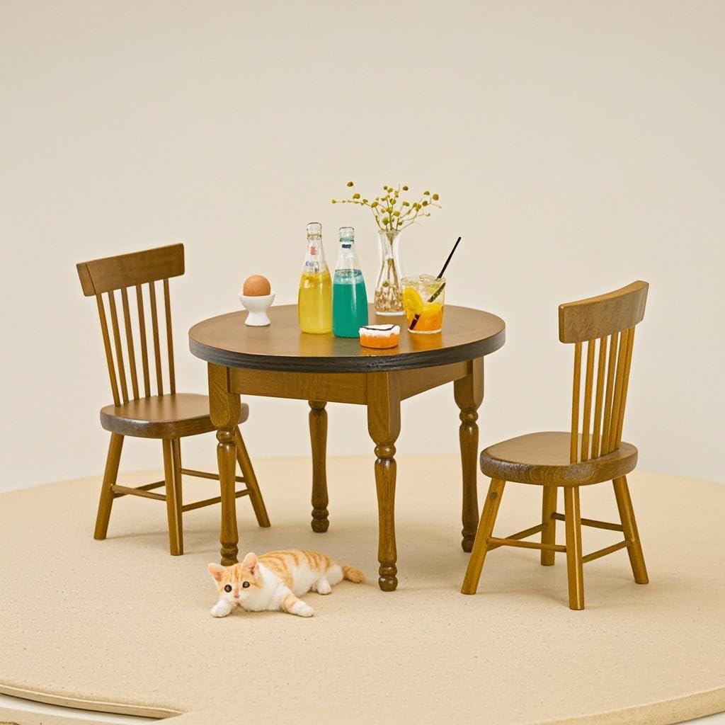 Set Tavolo Da Pranzo Rotondo E 2 Sedie In Legno Per Casa Delle Bambole Scala 1:12, Colore Bianco - 3