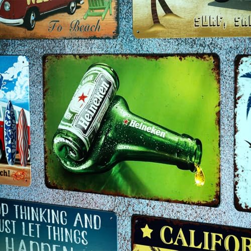 Image of Eazywagon Decorative Retro Metal Signs Wall Plate - 12x8 Inch (Heneiken Bottle Fold) | Weatherproof Vintage Metal Sign Plate for Cafe, Home, Bar, Garage | Decorative Wall Hanging Sign Board