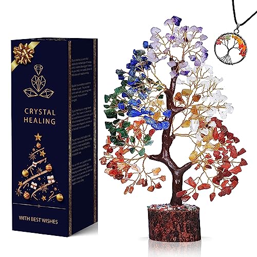 ABHISUBYA Chakra Crystal Tree of Life, Room Decor Home Decor Accessories, Crystals House Warming Gifts New Home,Healing Crystals, Money Tree With Necklace, Crystal Gifts for Women