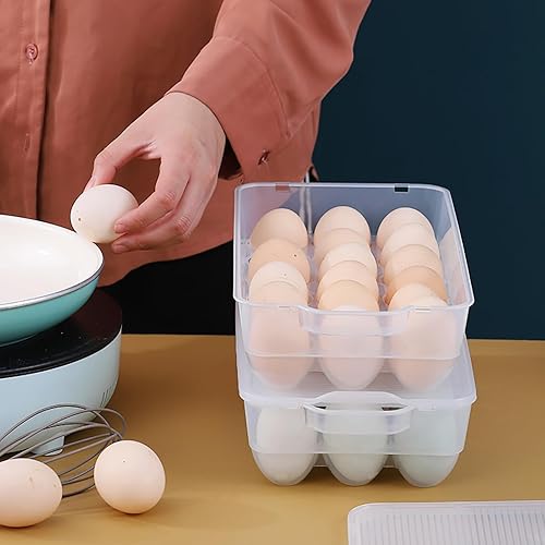 Miniatura 6 de Begale Paquete de 4 recipientes transparentes para huevos con tapa, soporte para huevos cubierto de plástico para refrigerador, se adapta a huevos
