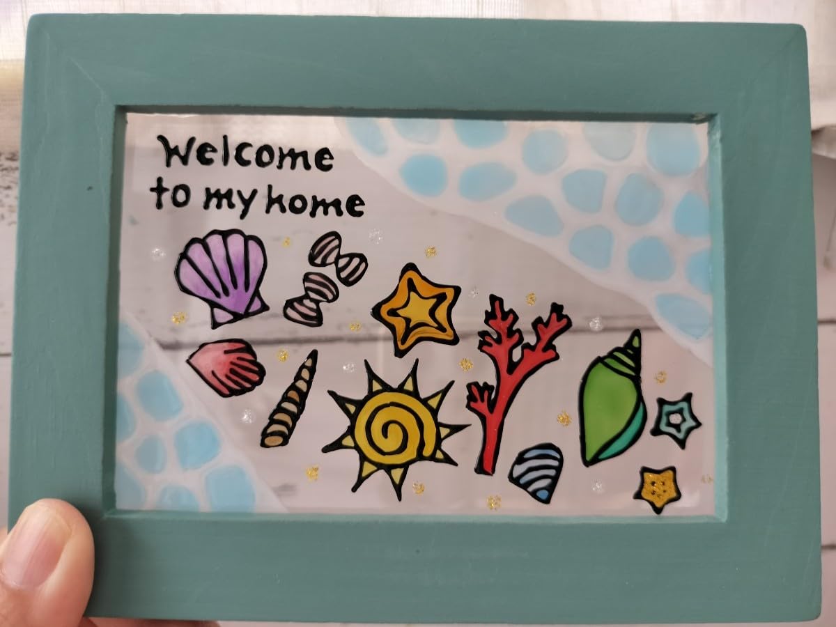 海中の貝殻と魚 ヴィンテージ・ステンドグラス 大型 グラスマスターズ社