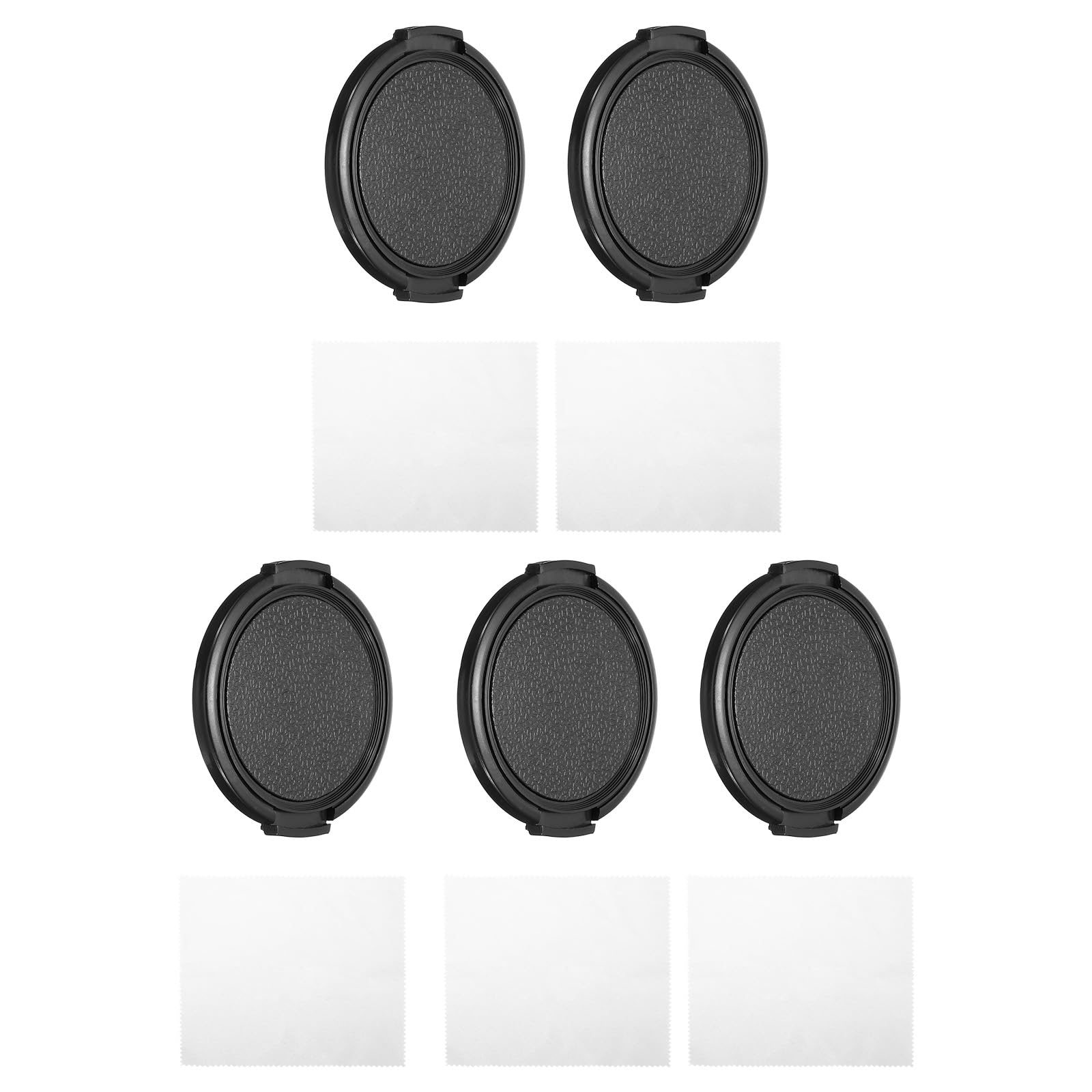 PATIKIL 55mm Lens Cap, 5 Pack Sides Pinch Snap Camera Lens Cover for Front Lens with Cleaning Cloth, Suitable for 55mm Thread Universal DSLR Lenses, Black