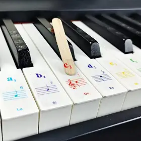 Adesivos de teclado de piano para teclas 88/61/54/49/37. Colorido, bastão, notação musical numerada; conjunto completo de notas musicais para teclas brancas e pretas; transparentes e removíveis